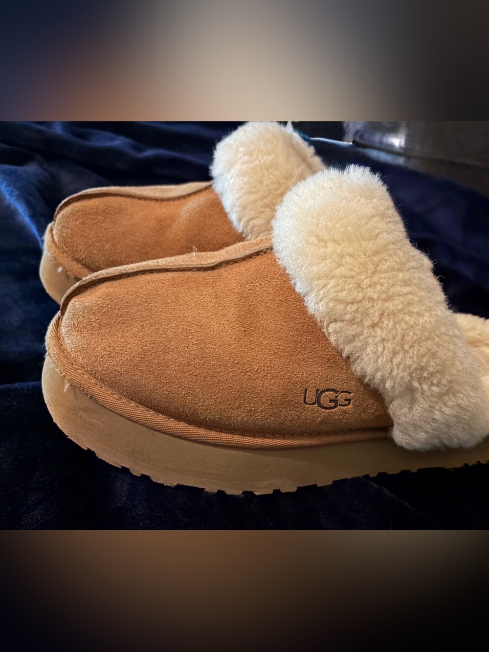 Ugg Suede Shearling Clog Slippers - Camel